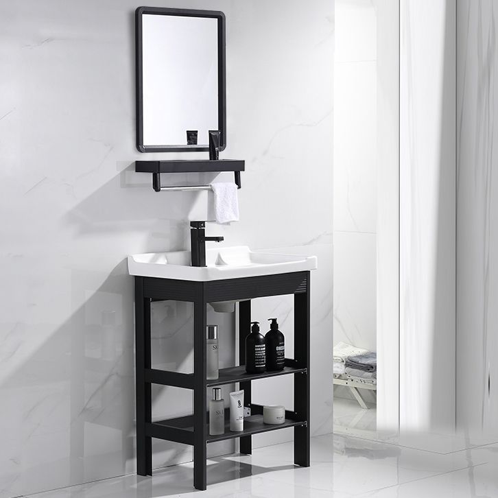 Shelving Included Vanity Metal Frame Rectangle Single Sink Freestanding Bathroom Vanity Clearhalo 'Bathroom Remodel & Bathroom Fixtures' 'Bathroom Vanities' 'bathroom_vanities' 'Home Improvement' 'home_improvement' 'home_improvement_bathroom_vanities' 1200x1200_ef478d75-a43e-41fc-8b0a-7cdf790f2357