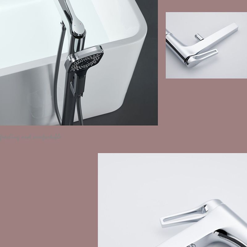 Bathroom Faucet Floor Standing Handheld Shower Head Rod Handle Faucet Clearhalo 'Bathroom Remodel & Bathroom Fixtures' 'Bathtub Faucets' 'bathtub_faucets' 'Home Improvement' 'home_improvement' 'home_improvement_bathtub_faucets' 1200x1200_ef510428-e039-4aa5-8d14-8b7155cb4c3d