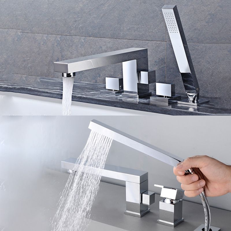 Deck Mounted Metal Freestanding Tub Filler Swivel Freestanding Faucet Clearhalo 'Bathroom Remodel & Bathroom Fixtures' 'Bathtub Faucets' 'bathtub_faucets' 'Home Improvement' 'home_improvement' 'home_improvement_bathtub_faucets' 1200x1200_ef52d241-811e-45e7-8fb5-062cc0b62ea3