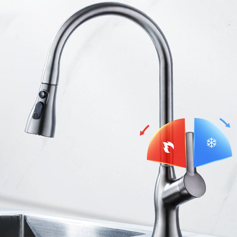 Contemporary Kitchen Faucet Copper 1-Handle High Arc Retractable Kitchen Faucet Clearhalo 'Home Improvement' 'home_improvement' 'home_improvement_kitchen_faucets' 'Kitchen Faucets' 'Kitchen Remodel & Kitchen Fixtures' 'Kitchen Sinks & Faucet Components' 'kitchen_faucets' 1200x1200_ef590ecb-8fe9-414c-8bec-fe0a3094a2c9