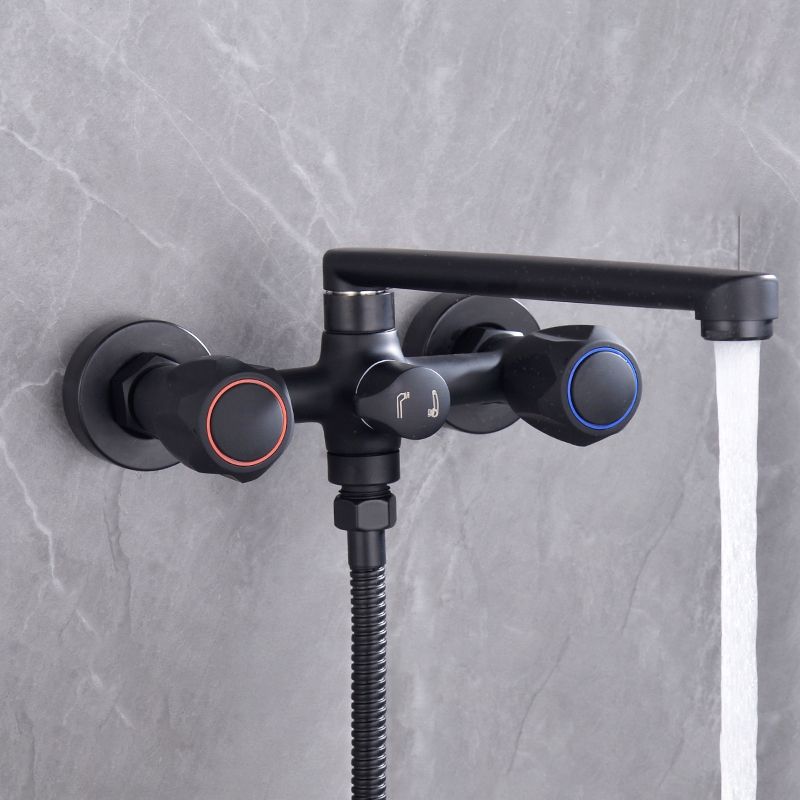 Modern Tub Faucet Trim Black Wall Mounted Swivel Spout with Handheld Shower Clearhalo 'Bathroom Remodel & Bathroom Fixtures' 'Bathtub Faucets' 'bathtub_faucets' 'Home Improvement' 'home_improvement' 'home_improvement_bathtub_faucets' 1200x1200_ef6df5f0-45a2-49e3-adac-21c282874311