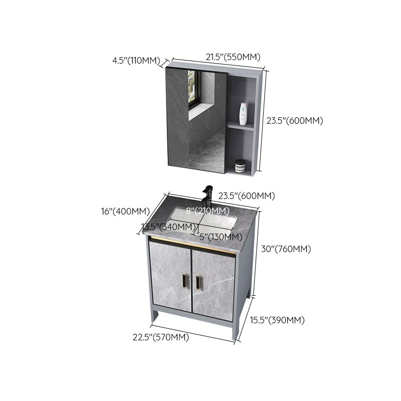 Contemporary Sink Cabinet Freestanding Mirror Cabinet Bathroom Vanity Set in Gray Clearhalo 'Bathroom Remodel & Bathroom Fixtures' 'Bathroom Vanities' 'bathroom_vanities' 'Home Improvement' 'home_improvement' 'home_improvement_bathroom_vanities' 1200x1200_ef727a78-fac2-41ea-a725-812fc1e069bb