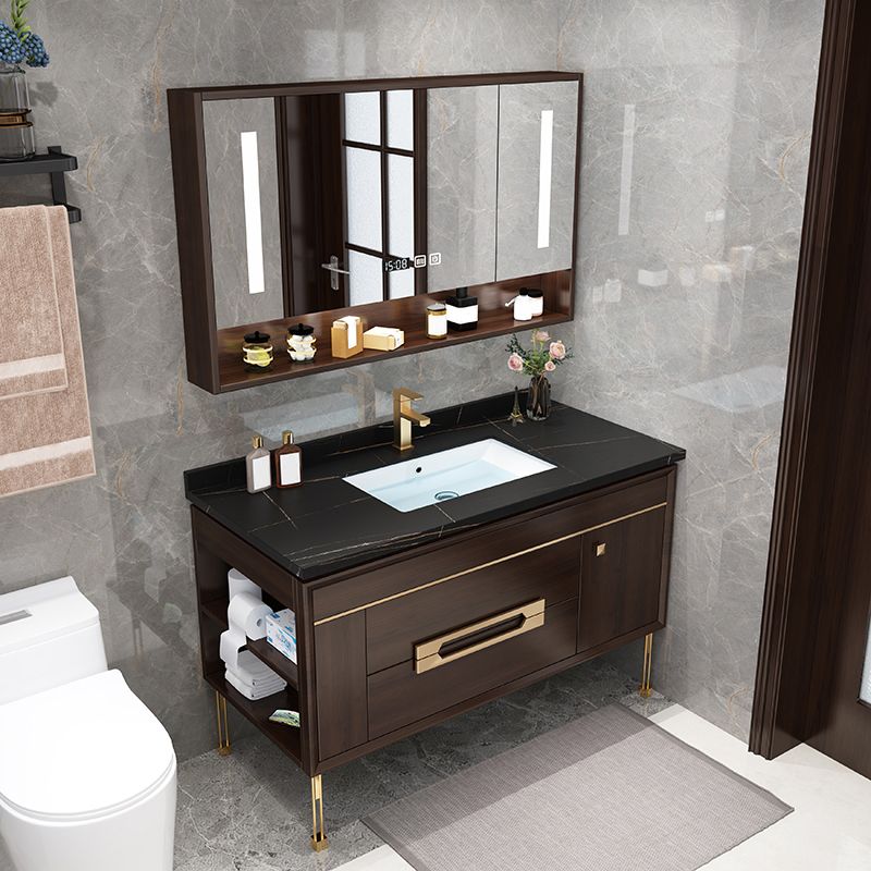 Freestanding Vanity Mirror Rectangle Single Sink Wood Frame Vanity Set with Drawers Clearhalo 'Bathroom Remodel & Bathroom Fixtures' 'Bathroom Vanities' 'bathroom_vanities' 'Home Improvement' 'home_improvement' 'home_improvement_bathroom_vanities' 1200x1200_ef75b03f-9b12-4fa0-9c47-d6c2ef9778bd