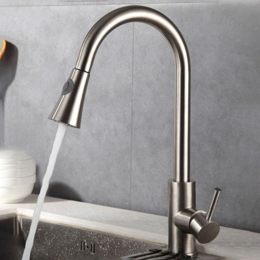 1-Hole Kitchen Faucet Stainless Steel Pull down Sprayer Kitchen Faucet Clearhalo 'Home Improvement' 'home_improvement' 'home_improvement_kitchen_faucets' 'Kitchen Faucets' 'Kitchen Remodel & Kitchen Fixtures' 'Kitchen Sinks & Faucet Components' 'kitchen_faucets' 1200x1200_efa8bea0-7b11-4e25-9924-5f88cc8221b2
