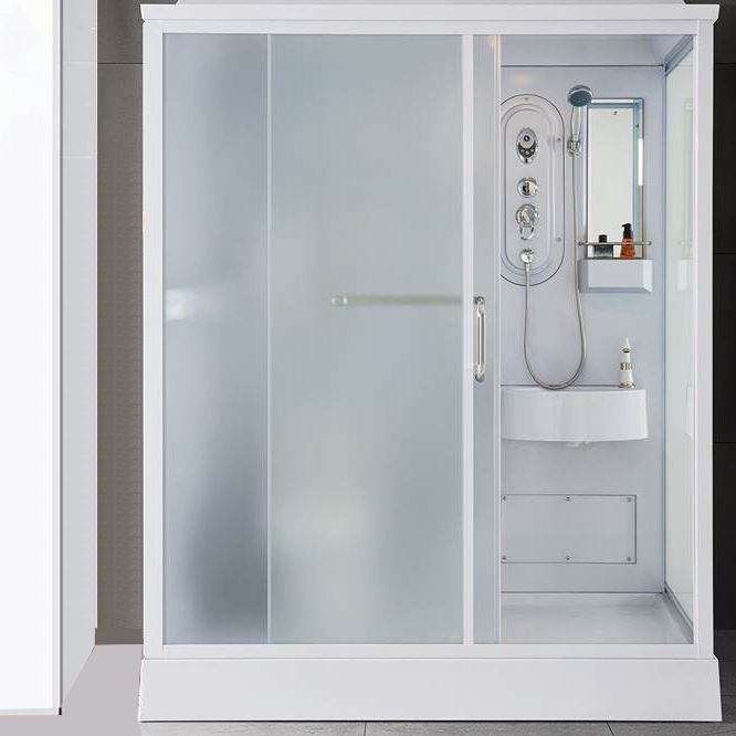 Framed Single Sliding Shower Kit Frosted Rectangle Shower Stall Clearhalo 'Bathroom Remodel & Bathroom Fixtures' 'Home Improvement' 'home_improvement' 'home_improvement_shower_stalls_enclosures' 'Shower Stalls & Enclosures' 'shower_stalls_enclosures' 'Showers & Bathtubs' 1200x1200_efac42d9-30a3-4c37-a479-0cebe2b648c3