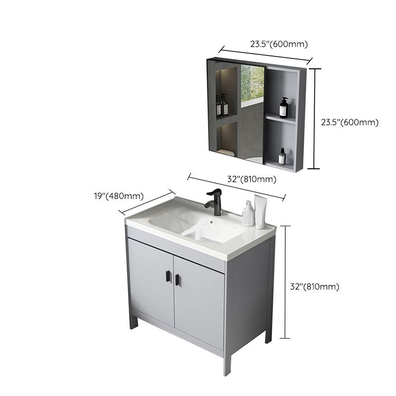 Contemporary Sink Vanity Freestanding Mirror Cabinet Open Console with Sink Set Clearhalo 'Bathroom Remodel & Bathroom Fixtures' 'Bathroom Vanities' 'bathroom_vanities' 'Home Improvement' 'home_improvement' 'home_improvement_bathroom_vanities' 1200x1200_efd2f5be-2ccb-4f4b-84f0-2b2a6fc93e67