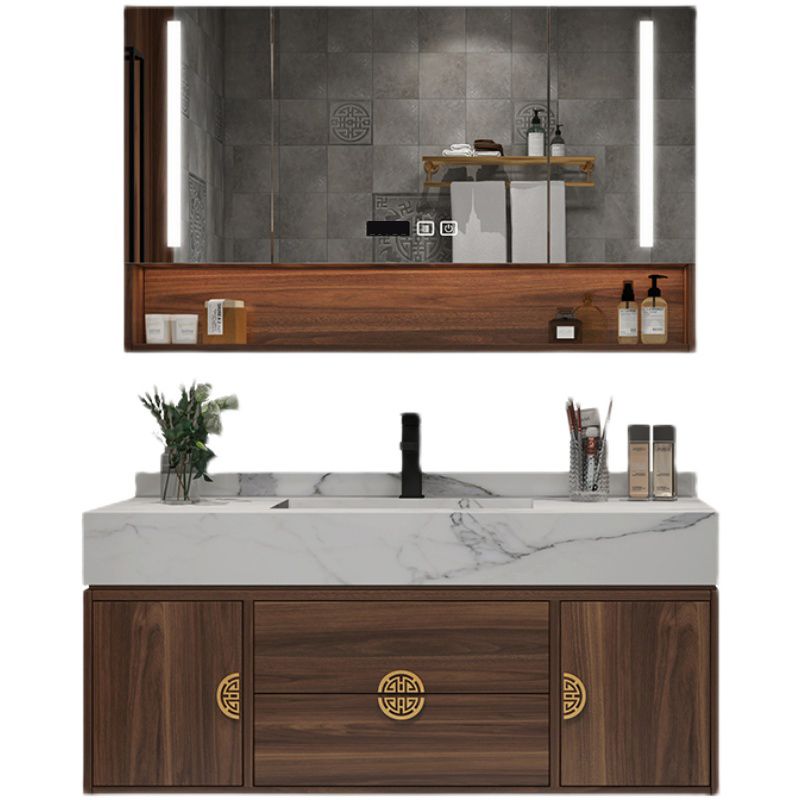 Modern Farmhouse Sink Cabinet Carrara Marble with Soft Close Door Bathroom Vanity Set Clearhalo 'Bathroom Remodel & Bathroom Fixtures' 'Bathroom Vanities' 'bathroom_vanities' 'Home Improvement' 'home_improvement' 'home_improvement_bathroom_vanities' 1200x1200_efffb4e0-f80e-4cb0-858e-0f358f0d9ae1