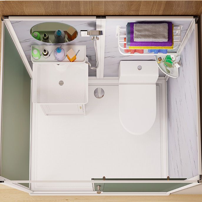 Frosted Glass Shower Enclosure Framed Single Sliding Shower Enclosure in White Clearhalo 'Bathroom Remodel & Bathroom Fixtures' 'Home Improvement' 'home_improvement' 'home_improvement_shower_stalls_enclosures' 'Shower Stalls & Enclosures' 'shower_stalls_enclosures' 'Showers & Bathtubs' 1200x1200_f0175351-3943-4cc7-87d7-493b719a9562