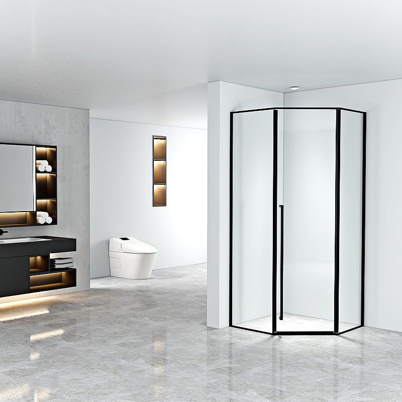 Black Neo-Angle Shower Enclosure Clear Tempered Glass Shower Enclosure Clearhalo 'Bathroom Remodel & Bathroom Fixtures' 'Home Improvement' 'home_improvement' 'home_improvement_shower_stalls_enclosures' 'Shower Stalls & Enclosures' 'shower_stalls_enclosures' 'Showers & Bathtubs' 1200x1200_f05d7f95-623b-4e31-ae10-631fdc30ce0e