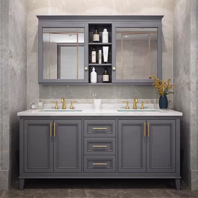 Modern Gray Sink Vanity Freestanding Wooden Bathroom Vanity with Drawers Clearhalo 'Bathroom Remodel & Bathroom Fixtures' 'Bathroom Vanities' 'bathroom_vanities' 'Home Improvement' 'home_improvement' 'home_improvement_bathroom_vanities' 1200x1200_f088d584-4151-42c1-a987-75a743bef06e
