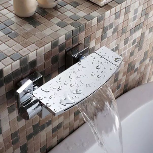 Bath Faucet Trim Solid Color Wall Mounted Waterfall Bathroom Faucet Clearhalo 'Bathroom Remodel & Bathroom Fixtures' 'Bathtub Faucets' 'bathtub_faucets' 'Home Improvement' 'home_improvement' 'home_improvement_bathtub_faucets' 1200x1200_f09b9aff-cb4f-4276-b604-b2a8f437712b