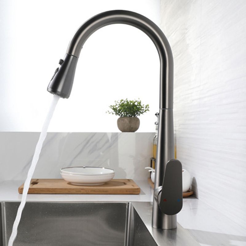 Modern Faucet 1-Handle 1-Hole Copper with Pull out Sprayer Gooseneck Faucet Clearhalo 'Home Improvement' 'home_improvement' 'home_improvement_kitchen_faucets' 'Kitchen Faucets' 'Kitchen Remodel & Kitchen Fixtures' 'Kitchen Sinks & Faucet Components' 'kitchen_faucets' 1200x1200_f0d3c153-cb5d-4a0a-8728-aac1c0a10499