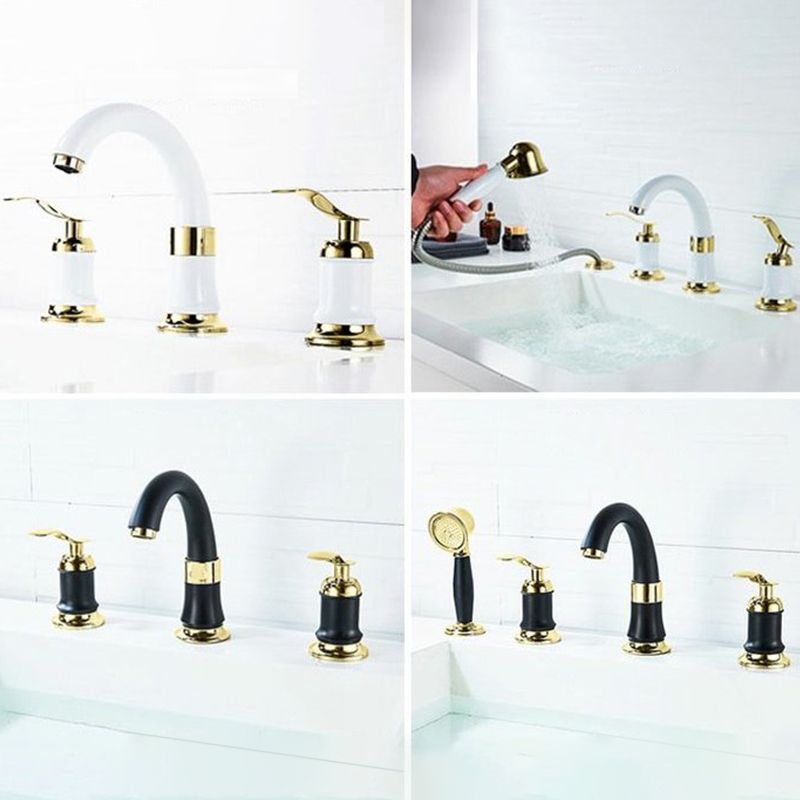 Luxury Rotatable Widespread Sink Faucet Circular Lever Handle Faucet with Water Hose Clearhalo 'Bathroom Remodel & Bathroom Fixtures' 'Bathroom Sink Faucets' 'Bathroom Sinks & Faucet Components' 'bathroom_sink_faucets' 'Home Improvement' 'home_improvement' 'home_improvement_bathroom_sink_faucets' 1200x1200_f0e34d3d-4866-4d5c-b293-9a63060151f0