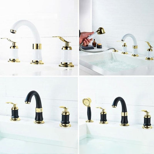 Luxury Rotatable Widespread Sink Faucet Circular Lever Handle Faucet with Water Hose Clearhalo 'Bathroom Remodel & Bathroom Fixtures' 'Bathroom Sink Faucets' 'Bathroom Sinks & Faucet Components' 'bathroom_sink_faucets' 'Home Improvement' 'home_improvement' 'home_improvement_bathroom_sink_faucets' 1200x1200_f0e34d3d-4866-4d5c-b293-9a63060151f0