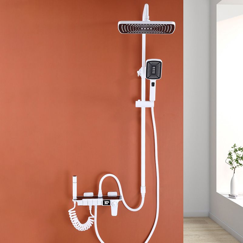 White Shower System Adjustable Spray Pattern Shower Arm Square Wall Mount Shower System Clearhalo 'Bathroom Remodel & Bathroom Fixtures' 'Home Improvement' 'home_improvement' 'home_improvement_shower_faucets' 'Shower Faucets & Systems' 'shower_faucets' 'Showers & Bathtubs Plumbing' 'Showers & Bathtubs' 1200x1200_f1154cb3-e2c6-425e-bda4-21b0e5da2526