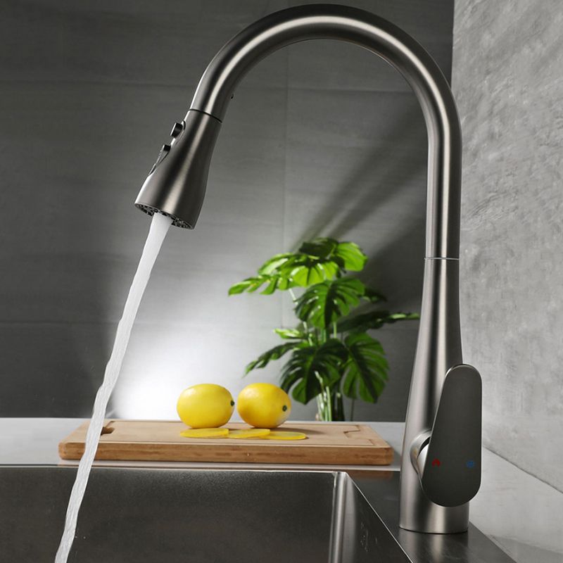 Modern Faucet 1-Handle 1-Hole Copper with Pull out Sprayer Gooseneck Faucet Clearhalo 'Home Improvement' 'home_improvement' 'home_improvement_kitchen_faucets' 'Kitchen Faucets' 'Kitchen Remodel & Kitchen Fixtures' 'Kitchen Sinks & Faucet Components' 'kitchen_faucets' 1200x1200_f14125c1-0a66-4f42-b674-760150330d92