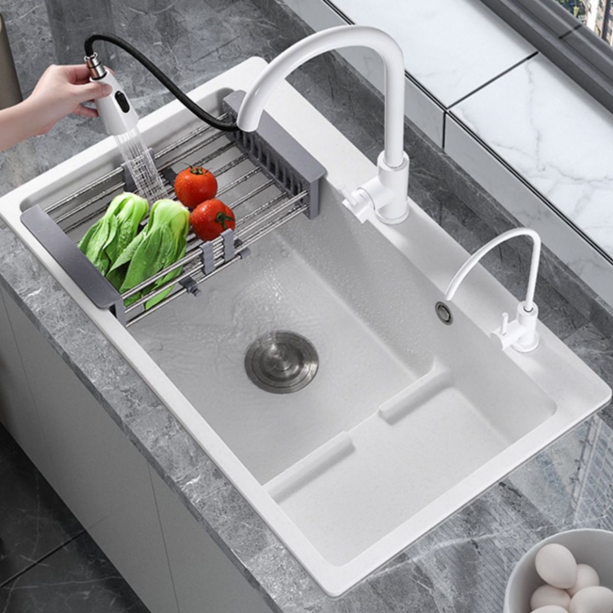 Kitchen Ceramic Sink Rectangular Anti-spill Pull-out Faucet Ceramic Sink Clearhalo 'Home Improvement' 'home_improvement' 'home_improvement_kitchen_sinks' 'Kitchen Remodel & Kitchen Fixtures' 'Kitchen Sinks & Faucet Components' 'Kitchen Sinks' 'kitchen_sinks' 1200x1200_f15e950b-1dd5-43fb-b33a-0ecadb5ec7f7