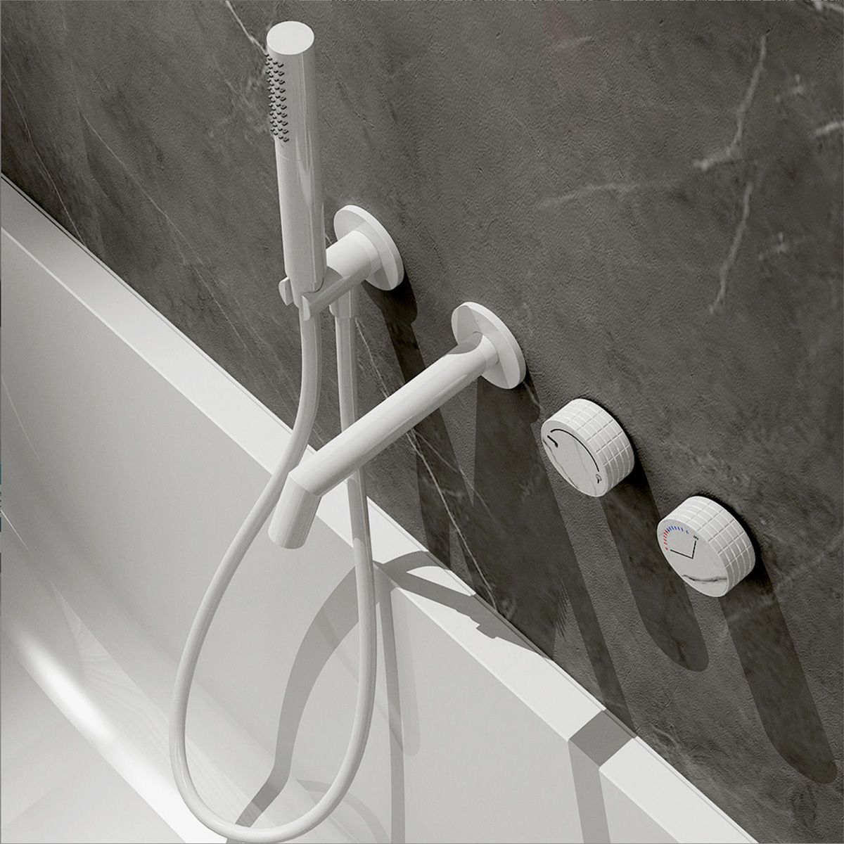 Wall Mounted Tub Faucet 2 Handle Valve Tub Spout Trim with Hand Shower Clearhalo 'Bathroom Remodel & Bathroom Fixtures' 'Bathtub Faucets' 'bathtub_faucets' 'Home Improvement' 'home_improvement' 'home_improvement_bathtub_faucets' 1200x1200_f1613d0d-245d-44cf-a023-02d0153d50ba