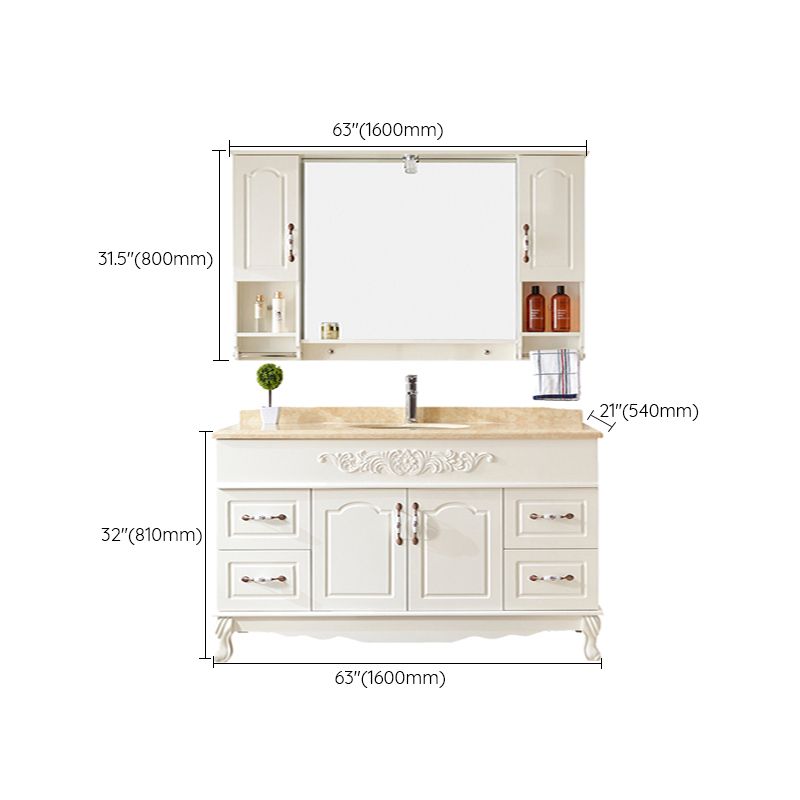 Wood Frame Bathroom Vanity White Freestanding Mirror Drawers Rectangle Vanity with 2 Doors Clearhalo 'Bathroom Remodel & Bathroom Fixtures' 'Bathroom Vanities' 'bathroom_vanities' 'Home Improvement' 'home_improvement' 'home_improvement_bathroom_vanities' 1200x1200_f1772b20-2f9a-4f93-988e-8379484dd879
