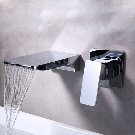 Contemporary Wall Mounted Metal Tub Filler One Handles Waterfall Tub Faucet Trim Clearhalo 'Bathroom Remodel & Bathroom Fixtures' 'Bathtub Faucets' 'bathtub_faucets' 'Home Improvement' 'home_improvement' 'home_improvement_bathtub_faucets' 1200x1200_f19ae2aa-8dc4-4401-980e-bb285c56aae2
