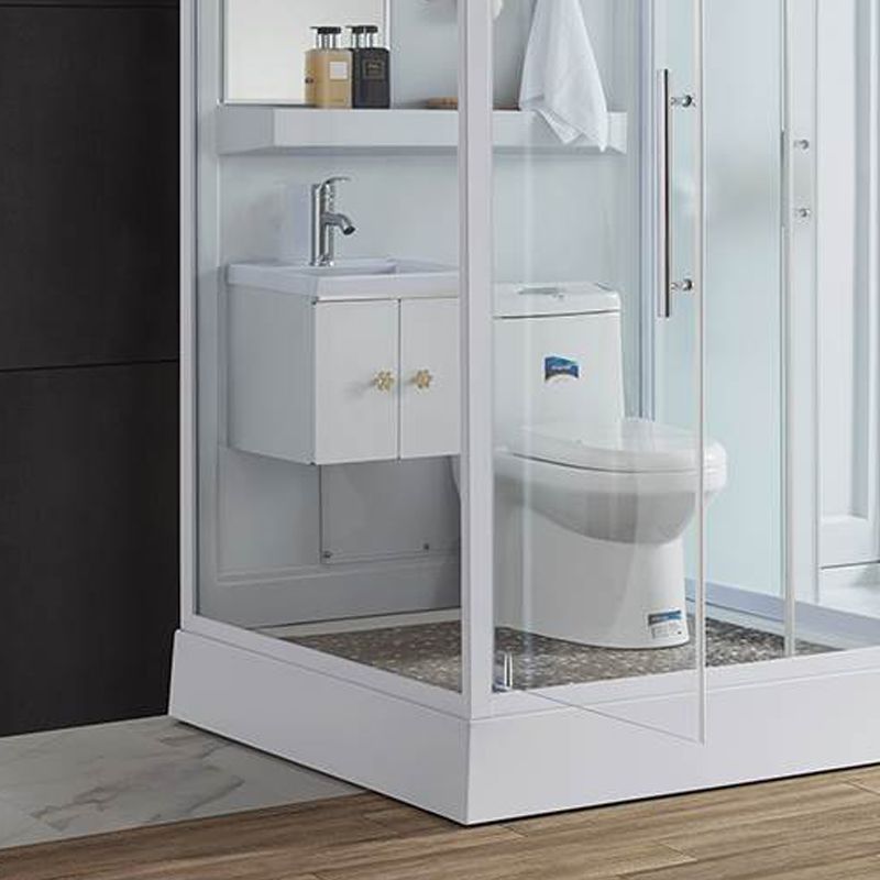 Frosted Single Sliding Shower Kit White Framed Shower Stall with Base Included Clearhalo 'Bathroom Remodel & Bathroom Fixtures' 'Home Improvement' 'home_improvement' 'home_improvement_shower_stalls_enclosures' 'Shower Stalls & Enclosures' 'shower_stalls_enclosures' 'Showers & Bathtubs' 1200x1200_f1abccba-1a91-46f6-8885-33ba5a3bb432