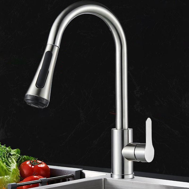 Contemporary Pull Down Kitchen Faucet Single Handle Faucet with Pull Out Sprayer Clearhalo 'Home Improvement' 'home_improvement' 'home_improvement_kitchen_faucets' 'Kitchen Faucets' 'Kitchen Remodel & Kitchen Fixtures' 'Kitchen Sinks & Faucet Components' 'kitchen_faucets' 1200x1200_f1bea8e6-8d75-4765-a430-19441b0d58aa