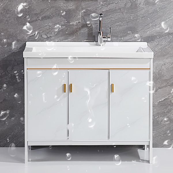 Freestanding White Vanity Rectangular Metal Frame Mirror Single Sink Bath Vanity with Door Clearhalo 'Bathroom Remodel & Bathroom Fixtures' 'Bathroom Vanities' 'bathroom_vanities' 'Home Improvement' 'home_improvement' 'home_improvement_bathroom_vanities' 1200x1200_f1cb17c4-a340-48e2-a646-ca5ec39105bc