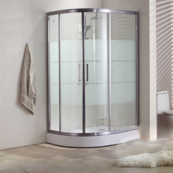 Round Shower Kit Double Sliding Tempered Glass Shower Enclosure Clearhalo 'Bathroom Remodel & Bathroom Fixtures' 'Home Improvement' 'home_improvement' 'home_improvement_shower_stalls_enclosures' 'Shower Stalls & Enclosures' 'shower_stalls_enclosures' 'Showers & Bathtubs' 1200x1200_f1d0d62d-c171-4efc-8766-cb18ddc5f90d