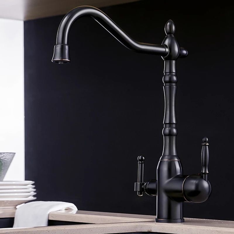 Traditional Bridge Kitchen Faucet 2-Handle Bridge Kitchen Faucet in Gold Clearhalo 'Home Improvement' 'home_improvement' 'home_improvement_kitchen_faucets' 'Kitchen Faucets' 'Kitchen Remodel & Kitchen Fixtures' 'Kitchen Sinks & Faucet Components' 'kitchen_faucets' 1200x1200_f1e38e0d-0e68-4022-bfc6-fb16848d95e6