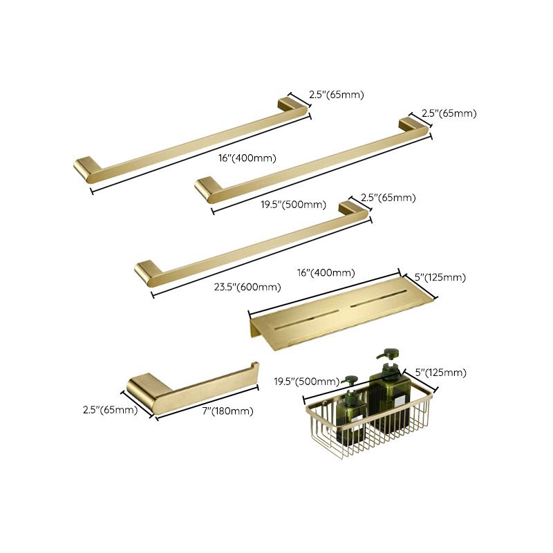 Modern Brushed Brass Bathroom Accessories Hardware Set with Towel Bar Clearhalo 'Bathroom Hardware Sets' 'Bathroom Hardware' 'Bathroom Remodel & Bathroom Fixtures' 'bathroom_hardware_sets' 'Home Improvement' 'home_improvement' 'home_improvement_bathroom_hardware_sets' 1200x1200_f1f2b4ac-7b1f-4987-8e9b-8a5b6e94b4f1