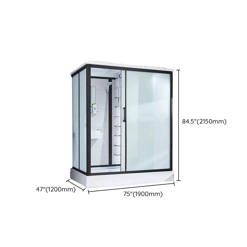 Black Framed Single Sliding Shower Kit Frosted Rectangle Shower Stall Clearhalo 'Bathroom Remodel & Bathroom Fixtures' 'Home Improvement' 'home_improvement' 'home_improvement_shower_stalls_enclosures' 'Shower Stalls & Enclosures' 'shower_stalls_enclosures' 'Showers & Bathtubs' 1200x1200_f2250f13-b414-4a72-9362-7d7be6a75233