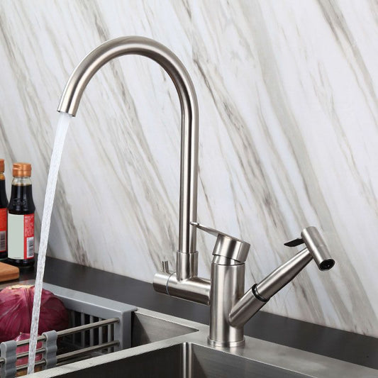 Contemporary Pull Down Kitchen Faucet 2- Handle 2-Function Faucet with Pull Out Sprayer Clearhalo 'Home Improvement' 'home_improvement' 'home_improvement_kitchen_faucets' 'Kitchen Faucets' 'Kitchen Remodel & Kitchen Fixtures' 'Kitchen Sinks & Faucet Components' 'kitchen_faucets' 1200x1200_f23d4960-ec0a-448c-bd10-7dc1d18dad14