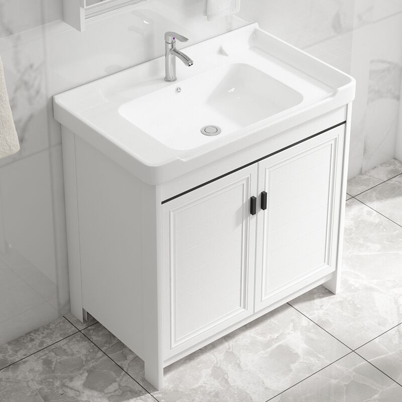 Bathroom Vanity Single Sink White Metal Frame Freestanding Bathroom Vanity with Door Clearhalo 'Bathroom Remodel & Bathroom Fixtures' 'Bathroom Vanities' 'bathroom_vanities' 'Home Improvement' 'home_improvement' 'home_improvement_bathroom_vanities' 1200x1200_f240abc5-3e66-40a5-acfc-c0cac51ea094