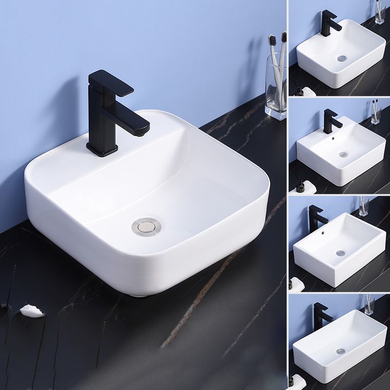 Modern Bathroom Sink Ceramic Rectangular White with Single Faucet Hole Vessel Sink Clearhalo 'Bathroom Remodel & Bathroom Fixtures' 'Bathroom Sinks & Faucet Components' 'Bathroom Sinks' 'bathroom_sink' 'Home Improvement' 'home_improvement' 'home_improvement_bathroom_sink' 1200x1200_f2783137-3819-48a1-be28-fc214e871161