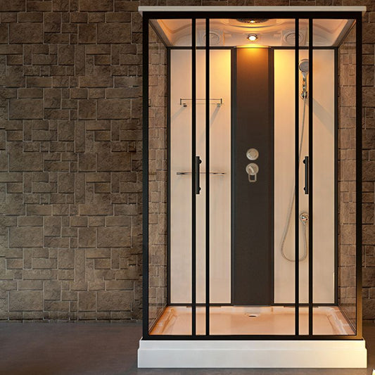 Shower Stall Black Framed Double Sliding Rectangle Shower Stall Clearhalo 'Bathroom Remodel & Bathroom Fixtures' 'Home Improvement' 'home_improvement' 'home_improvement_shower_stalls_enclosures' 'Shower Stalls & Enclosures' 'shower_stalls_enclosures' 'Showers & Bathtubs' 1200x1200_f2827d0e-0b28-40c0-988d-e20bfd95f094