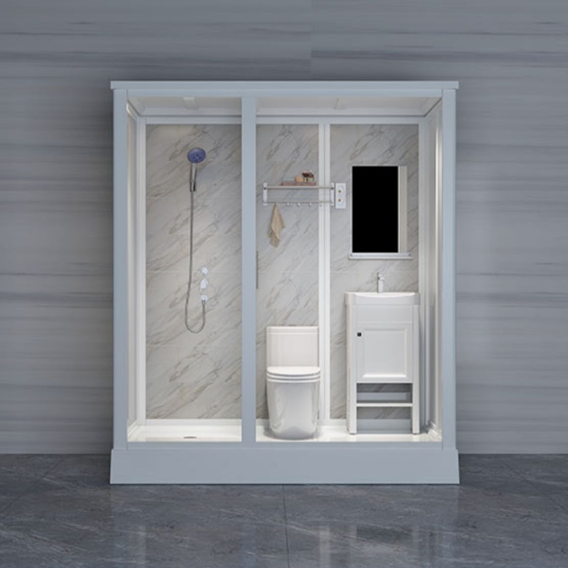 Framed White Shower Kit Corner Rectangle Frosted Shower Stall Clearhalo 'Bathroom Remodel & Bathroom Fixtures' 'Home Improvement' 'home_improvement' 'home_improvement_shower_stalls_enclosures' 'Shower Stalls & Enclosures' 'shower_stalls_enclosures' 'Showers & Bathtubs' 1200x1200_f29271d4-b48d-49da-9f9a-b1dbf6213d6c