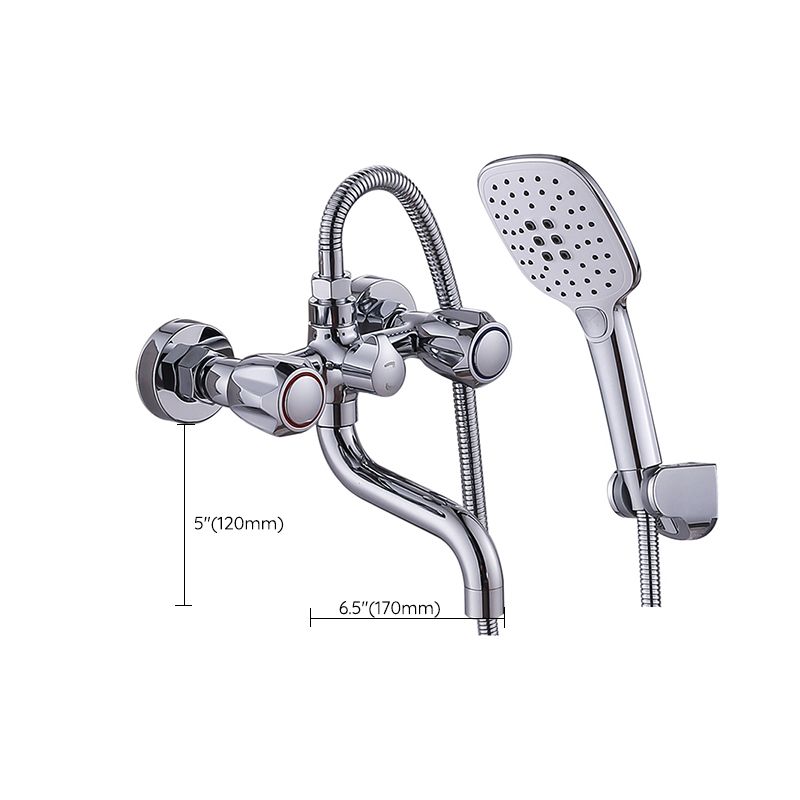 Chrome Bath Faucet Trim Wall Mounted Swivel Spout with Handheld Shower Clearhalo 'Bathroom Remodel & Bathroom Fixtures' 'Bathtub Faucets' 'bathtub_faucets' 'Home Improvement' 'home_improvement' 'home_improvement_bathtub_faucets' 1200x1200_f2c0432b-3842-4b86-a072-f961b202b746