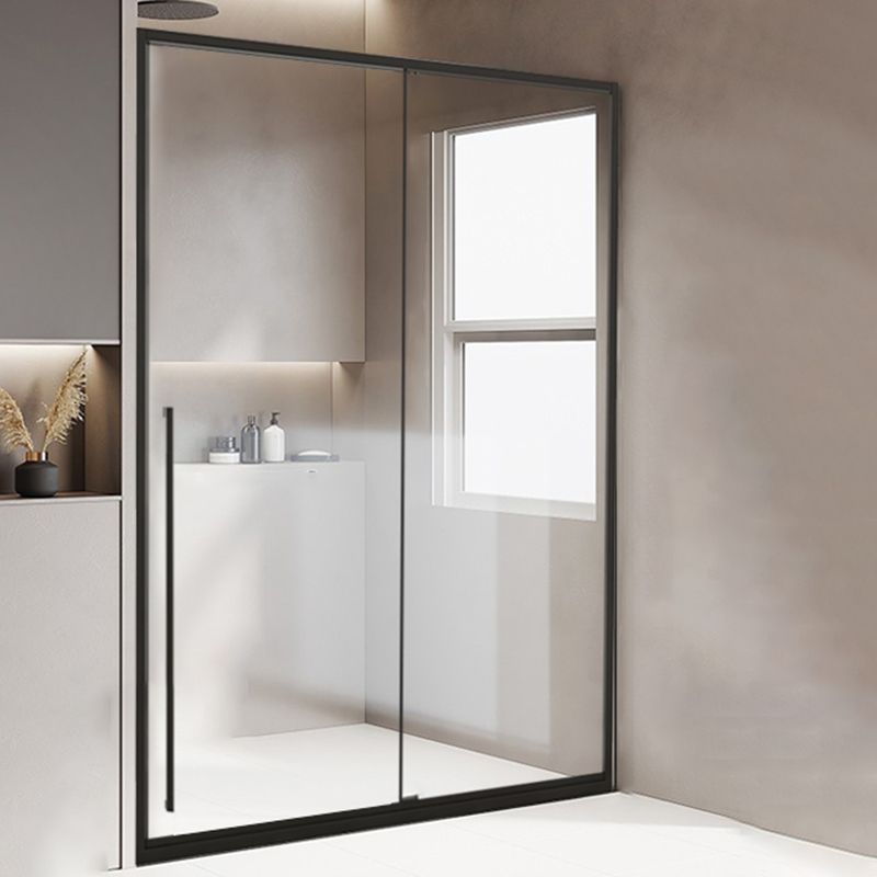 Framed Single Sliding Shower Door Transparent Tempered Shower Bath Door Clearhalo 'Bathroom Remodel & Bathroom Fixtures' 'Home Improvement' 'home_improvement' 'home_improvement_shower_tub_doors' 'Shower and Tub Doors' 'shower_tub_doors' 'Showers & Bathtubs' 1200x1200_f3025746-a3bc-4afc-a4a2-95bd4f079f1c