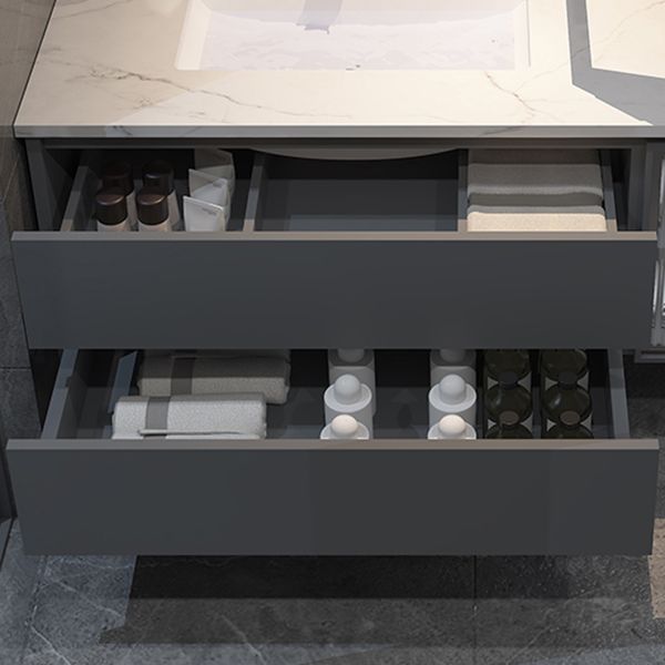 Wood Frame Vanity White Wall Mounted Mirror Single Sink Rectangular 2 Drawers Vanity Clearhalo 'Bathroom Remodel & Bathroom Fixtures' 'Bathroom Vanities' 'bathroom_vanities' 'Home Improvement' 'home_improvement' 'home_improvement_bathroom_vanities' 1200x1200_f30a8d63-430a-4249-a021-68e70990f3ce