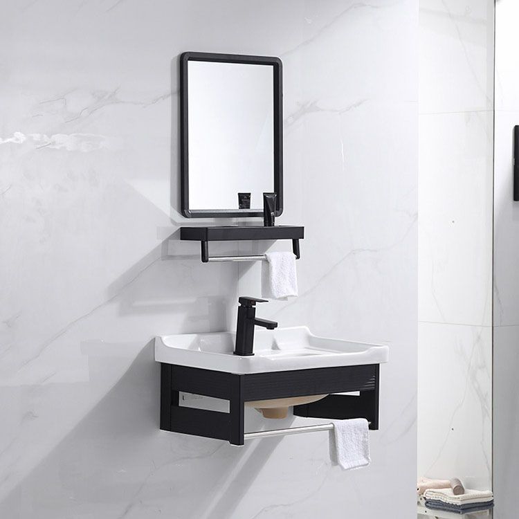Wall Mount Metal Modern Sink Vanity with Sink for Bathroom in Black Clearhalo 'Bathroom Remodel & Bathroom Fixtures' 'Bathroom Vanities' 'bathroom_vanities' 'Home Improvement' 'home_improvement' 'home_improvement_bathroom_vanities' 1200x1200_f30b584b-9d57-4626-ac38-6abf451a04d3