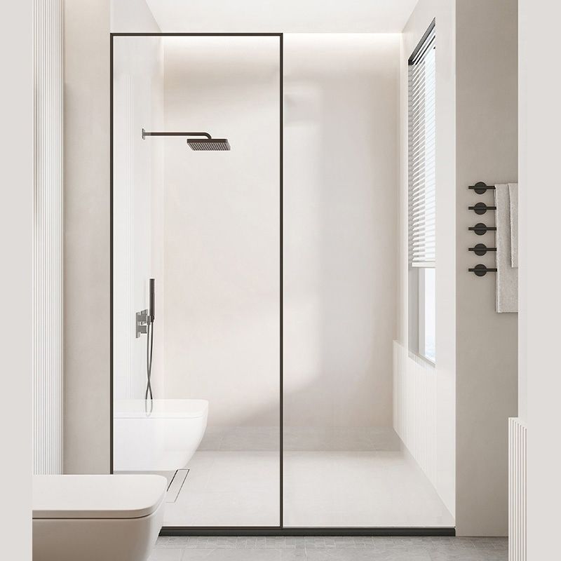 Black Full Frame Fixed Shower Screen Tempered Glass Shower Door Clearhalo 'Bathroom Remodel & Bathroom Fixtures' 'Home Improvement' 'home_improvement' 'home_improvement_shower_tub_doors' 'Shower and Tub Doors' 'shower_tub_doors' 'Showers & Bathtubs' 1200x1200_f3187414-0814-469a-81ea-da7b5fbb6ca9