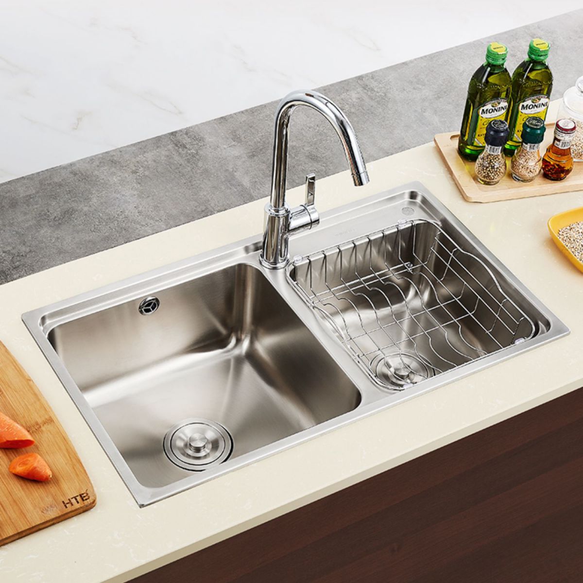 Stainless Steel Kitchen Double Sink Drop-In Kitchen Sink with Drain Assembly Clearhalo 'Home Improvement' 'home_improvement' 'home_improvement_kitchen_sinks' 'Kitchen Remodel & Kitchen Fixtures' 'Kitchen Sinks & Faucet Components' 'Kitchen Sinks' 'kitchen_sinks' 1200x1200_f31e7cbf-abc8-4a5e-93c2-211ca03fe4b2