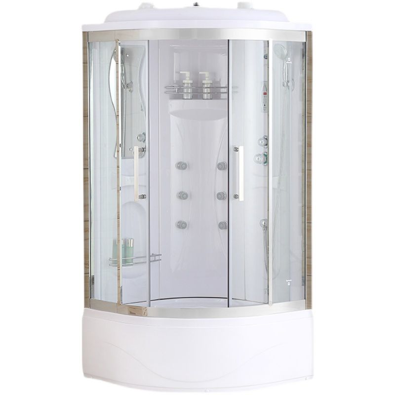 White Rounded Shower Enclosure Tempered Glass Shower Stall with Light Clearhalo 'Bathroom Remodel & Bathroom Fixtures' 'Home Improvement' 'home_improvement' 'home_improvement_shower_stalls_enclosures' 'Shower Stalls & Enclosures' 'shower_stalls_enclosures' 'Showers & Bathtubs' 1200x1200_f32728c6-613f-4a11-b5b3-b7044a129597
