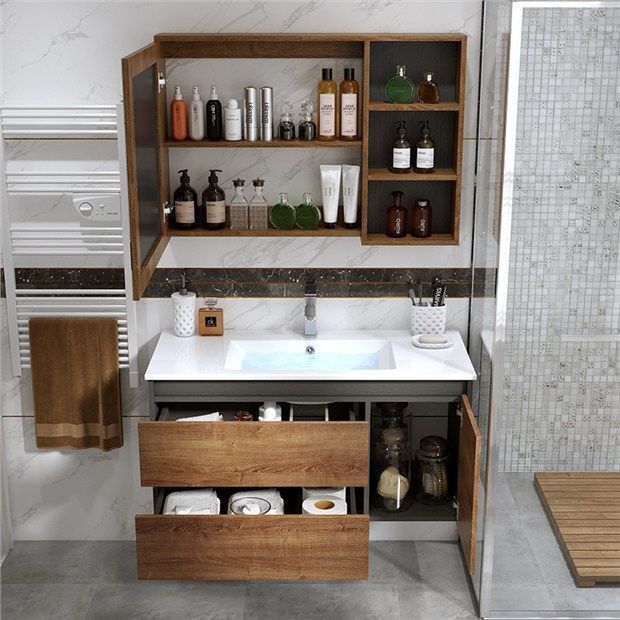 Traditional Sink Vanity Wooden Vanity Cabinet with Mirror Cabinet Clearhalo 'Bathroom Remodel & Bathroom Fixtures' 'Bathroom Vanities' 'bathroom_vanities' 'Home Improvement' 'home_improvement' 'home_improvement_bathroom_vanities' 1200x1200_f327a7e5-55a0-4f89-9c17-d5fc4f613e71