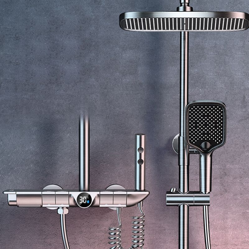 Grey Shower Set Thermostatic Button Intelligent Digital Display Bathroom Rain Shower Head Clearhalo 'Bathroom Remodel & Bathroom Fixtures' 'Home Improvement' 'home_improvement' 'home_improvement_shower_faucets' 'Shower Faucets & Systems' 'shower_faucets' 'Showers & Bathtubs Plumbing' 'Showers & Bathtubs' 1200x1200_f330eb6a-edc8-472b-892f-b77bba958b2e