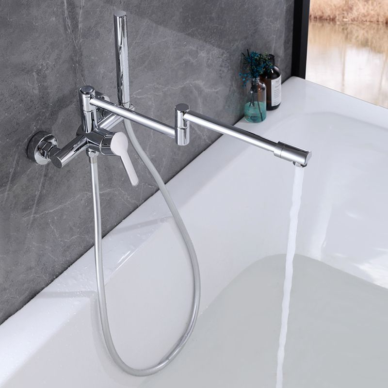Wall Mounted Metal Tub Filler Low Arc Waterfall Bathroom Faucet with Hose Clearhalo 'Bathroom Remodel & Bathroom Fixtures' 'Bathtub Faucets' 'bathtub_faucets' 'Home Improvement' 'home_improvement' 'home_improvement_bathtub_faucets' 1200x1200_f331777b-d78c-4b59-b94c-6baa663039c3