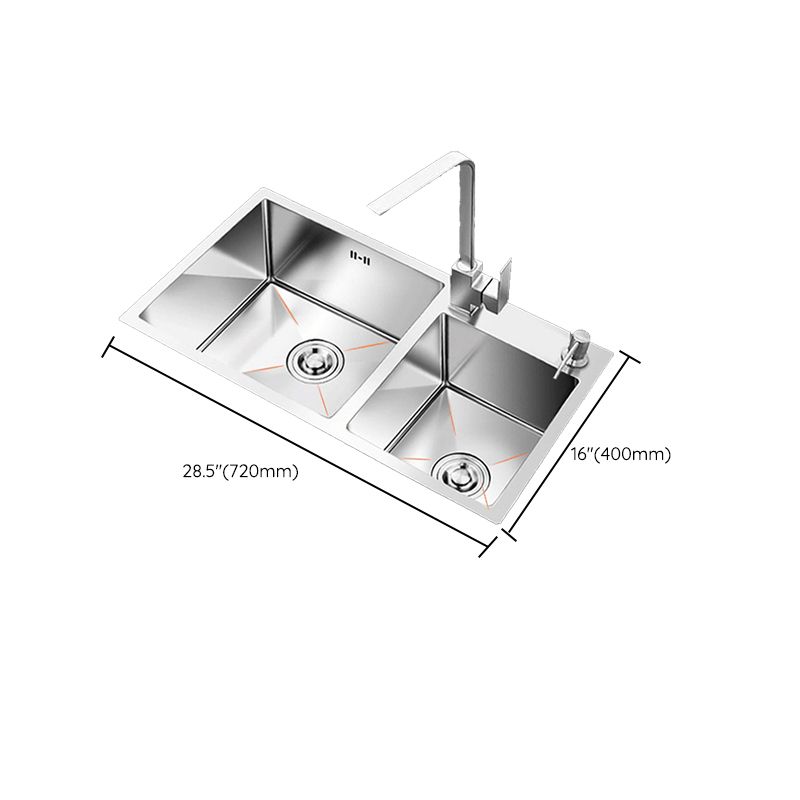 Contemporary Style Kitchen Sink Stainless Steel 2 Holes Drop-In Kitchen Double Sink Clearhalo 'Home Improvement' 'home_improvement' 'home_improvement_kitchen_sinks' 'Kitchen Remodel & Kitchen Fixtures' 'Kitchen Sinks & Faucet Components' 'Kitchen Sinks' 'kitchen_sinks' 1200x1200_f34a2238-b5ed-447d-9e5c-498fdc3ed75c
