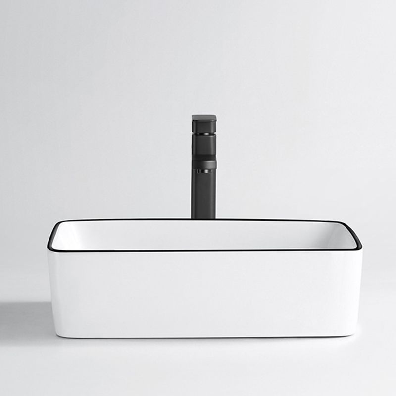 Modern Vessel Bathroom Sink Rectangular Porcelain Drain Assembly and ...