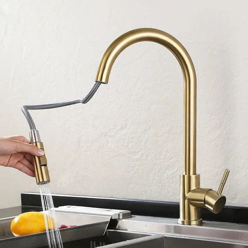 Traditional Pull down Kitchen Faucet Single Handle Faucet with Pull out Sprayer Clearhalo 'Home Improvement' 'home_improvement' 'home_improvement_kitchen_faucets' 'Kitchen Faucets' 'Kitchen Remodel & Kitchen Fixtures' 'Kitchen Sinks & Faucet Components' 'kitchen_faucets' 1200x1200_f3643cda-aabb-4087-955e-8b5ca6fa17e0