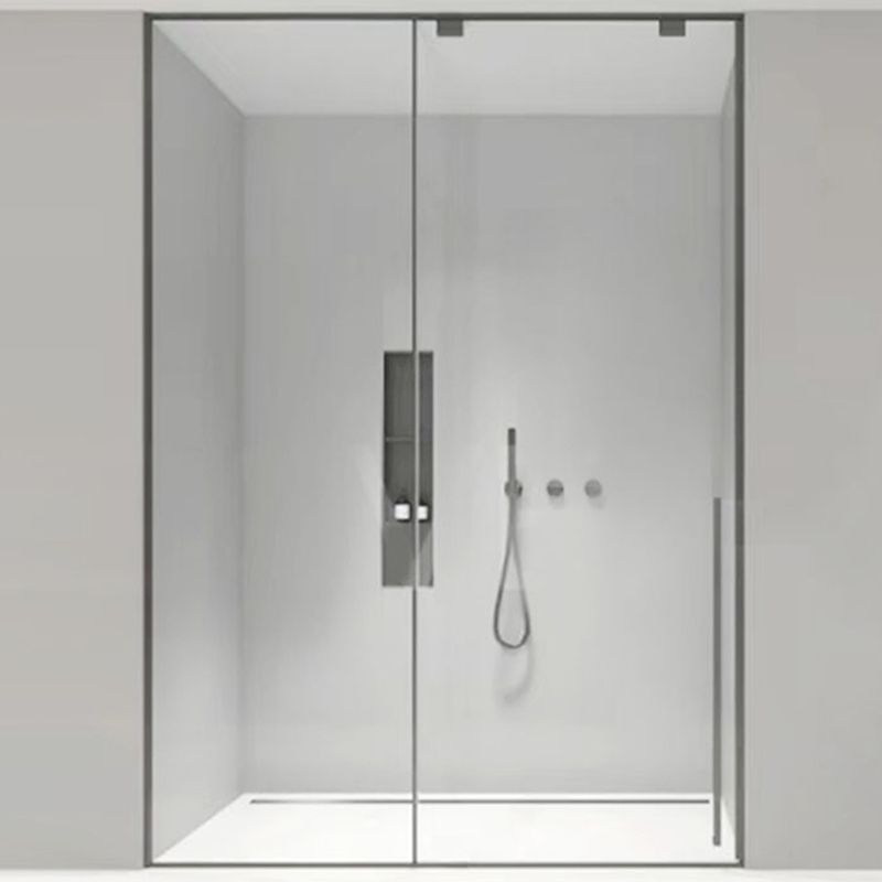 Narrow Full Frame Single Sliding Shower Door Tempered Glass Shower Door Clearhalo 'Bathroom Remodel & Bathroom Fixtures' 'Home Improvement' 'home_improvement' 'home_improvement_shower_tub_doors' 'Shower and Tub Doors' 'shower_tub_doors' 'Showers & Bathtubs' 1200x1200_f3934380-9b1b-4494-bb33-c4d74c3d228e